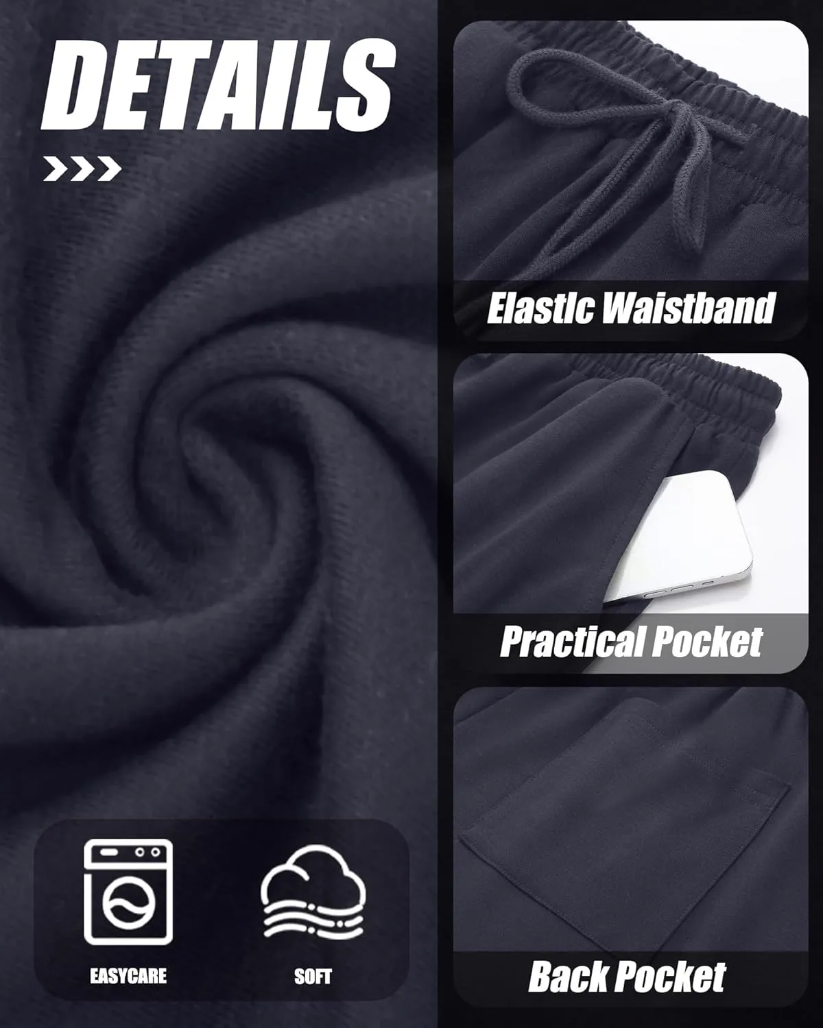 3 Pack Men's Big and Tall Sweatpants Athletic Workout Lounge Pants Plus Size Drawstring Joggers with 3 Pockets