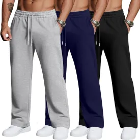 3 Pack Men's Big and Tall Sweatpants Athletic Workout Lounge Pants Plus Size Drawstring Joggers with 3 Pockets
