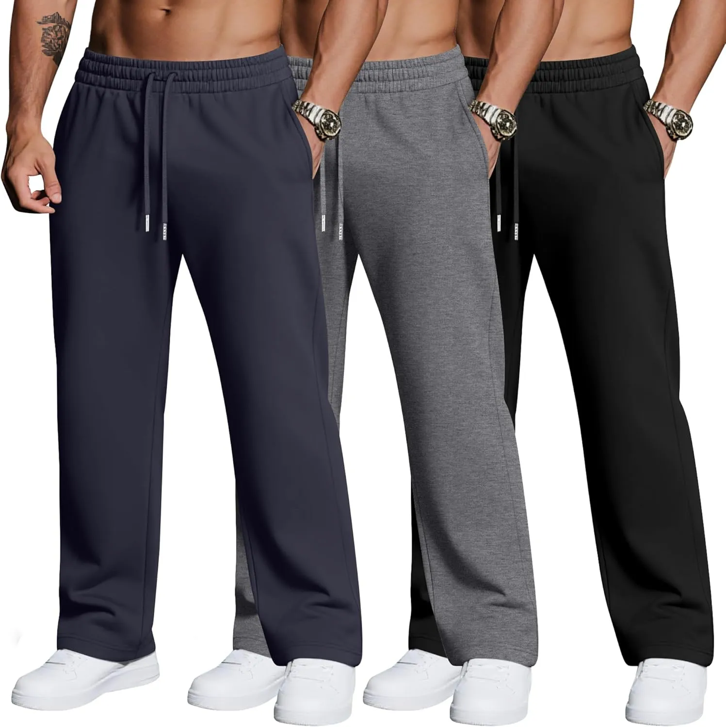 3 Pack Men's Big and Tall Sweatpants Athletic Workout Lounge Pants Plus Size Drawstring Joggers with 3 Pockets