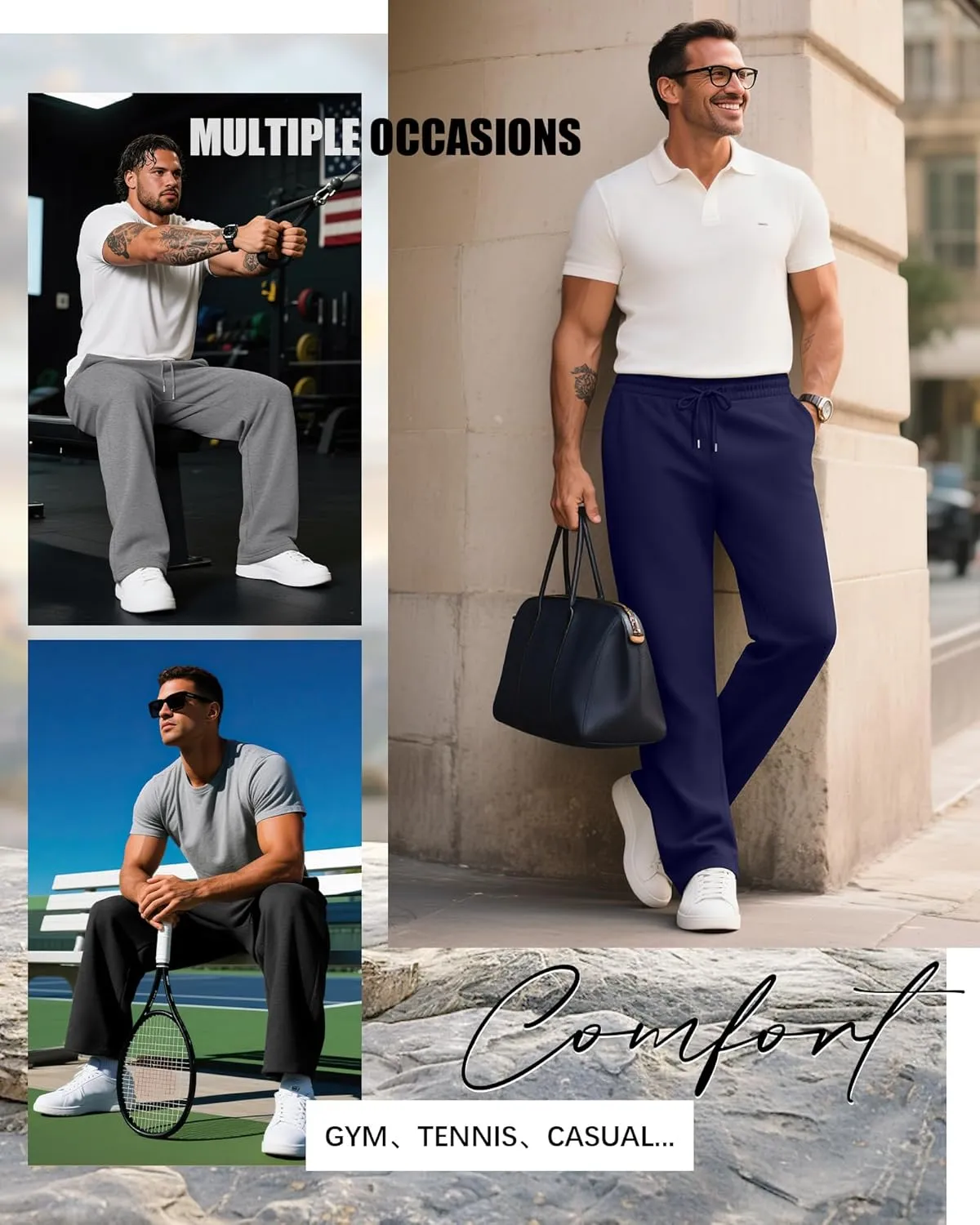 3 Pack Men's Big and Tall Sweatpants Athletic Workout Lounge Pants Plus Size Drawstring Joggers with 3 Pockets