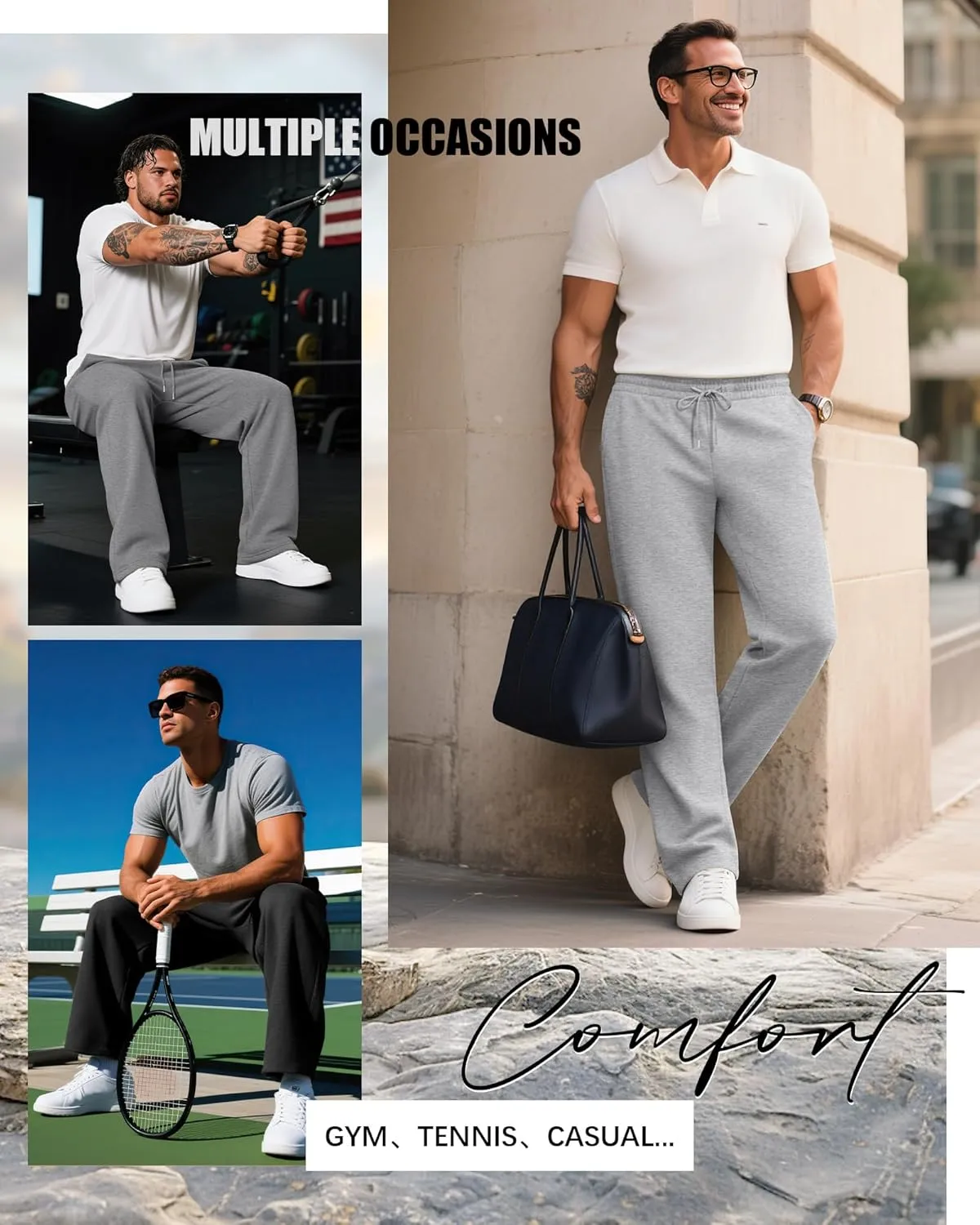 3 Pack Men's Big and Tall Sweatpants Athletic Workout Lounge Pants Plus Size Drawstring Joggers with 3 Pockets