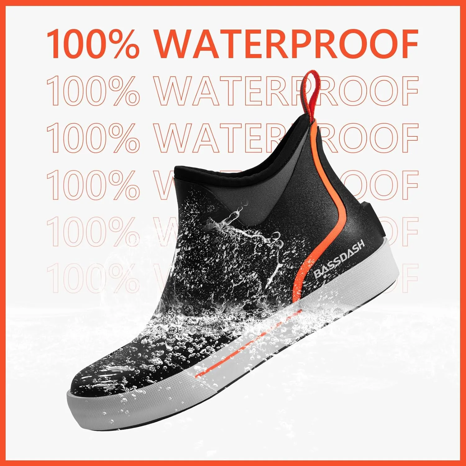 BASSDASH Mens 4.5" Waterproof Fishing Deck Boots Anti-Slip Rubber Ankle Boots Rain Shoes for Boating Gardening Working