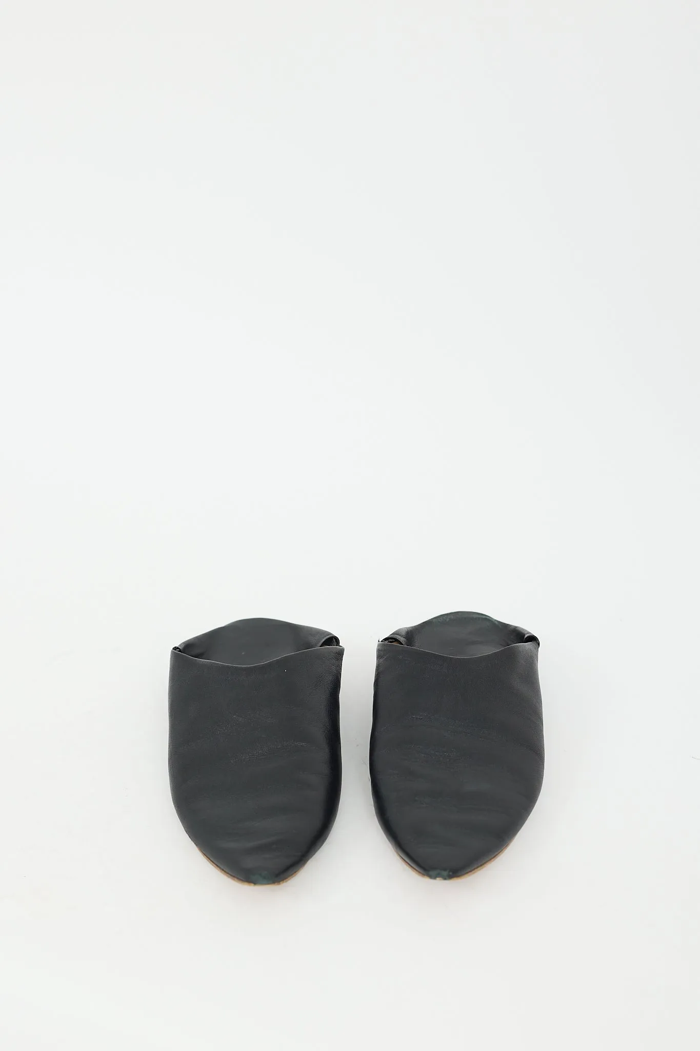 Black Leather Pointed Toe Convertible Flat