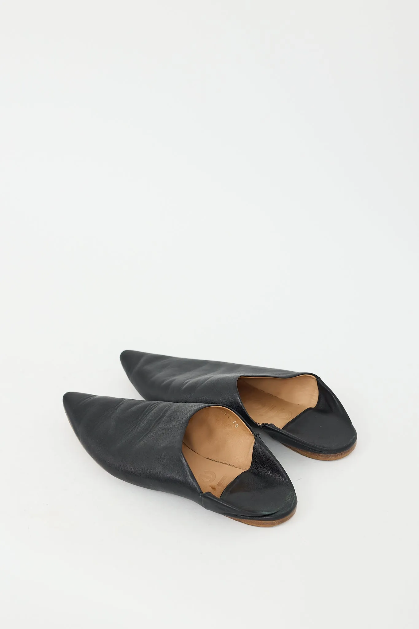 Black Leather Pointed Toe Convertible Flat