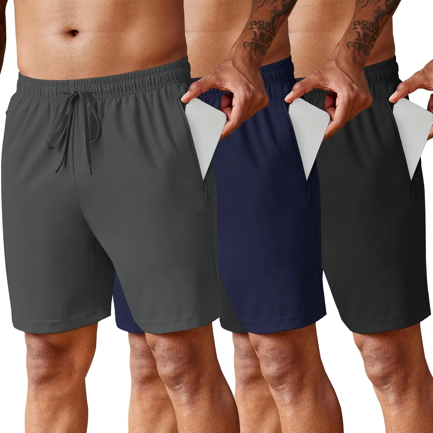 COOFANDY Men's 2 Pack Workout Gym Shorts 7 Inch / 5 Inch Athletic Shorts Lightweight Casual Jogger Short with Zipper Pockets