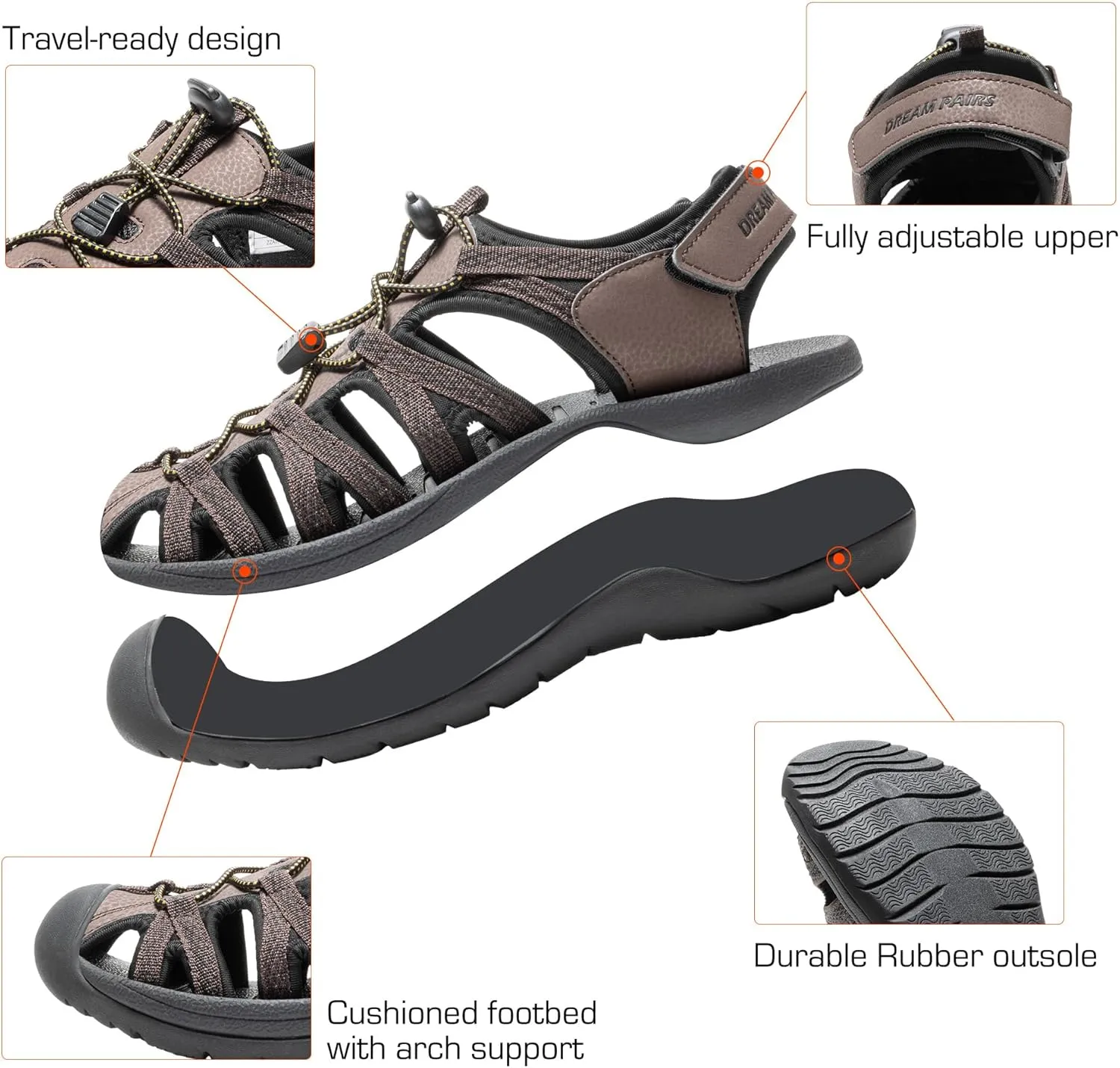 DREAM PAIRS Men's 160912-M-NEW Adventurous Summer Outdoor Sandals