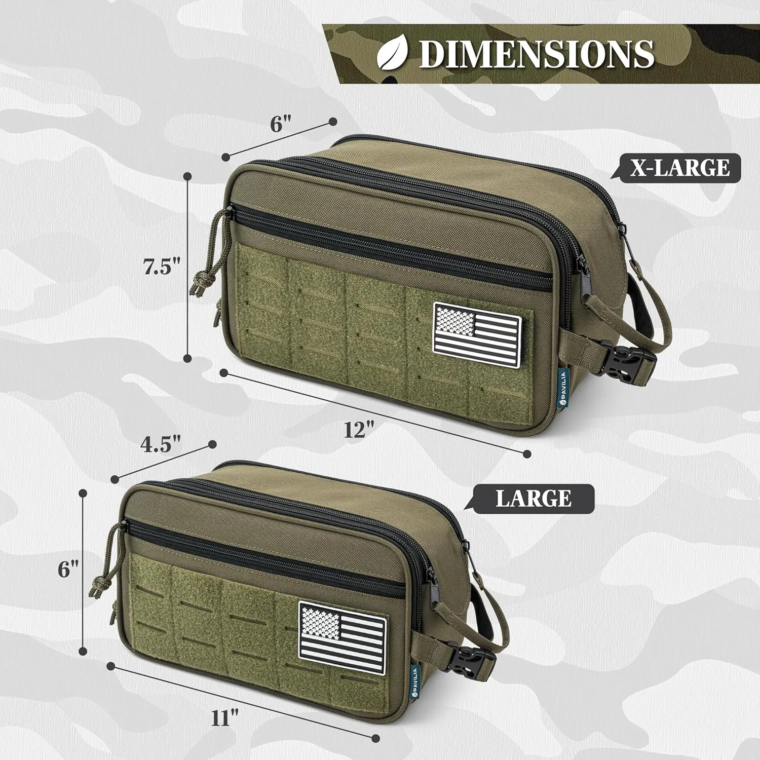 PAVILIA Tactical Toiletry Bag for Men, Hygiene Travel Bag, Military Dopp Kit, Water Resistant Molle Pouch, Mens Shaving Grooming Essentials, Bathroom Shower Toiletries Small Organizer Case, Olive