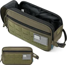 PAVILIA Tactical Toiletry Bag for Men, Hygiene Travel Bag, Military Dopp Kit, Water Resistant Molle Pouch, Mens Shaving Grooming Essentials, Bathroom Shower Toiletries Small Organizer Case, Olive