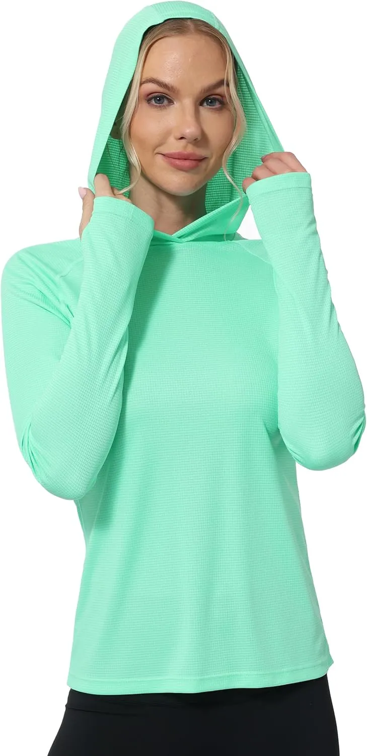Roadbox Women's Sun Protection Hoodie UPF 50  Long Sleeve Hiking Fishing Hooded Shirt, UV Rash Guard for Women