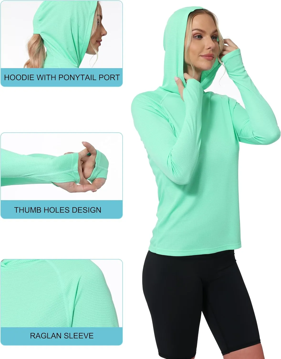 Roadbox Women's Sun Protection Hoodie UPF 50  Long Sleeve Hiking Fishing Hooded Shirt, UV Rash Guard for Women