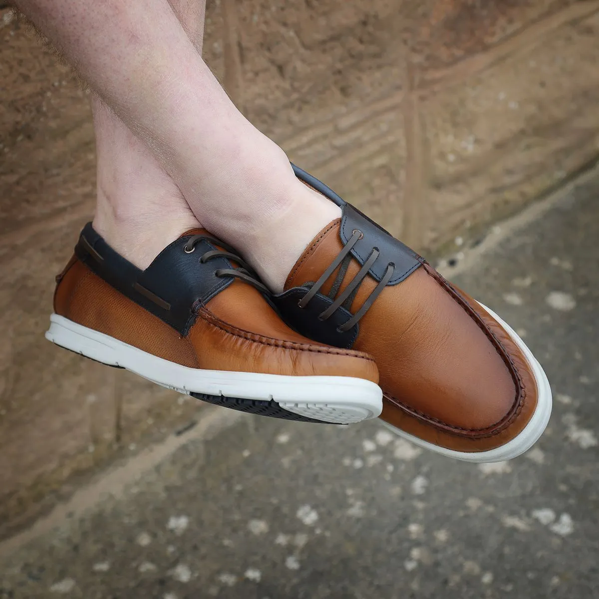 Savelli 1760 Mens Tan/Blue Leather Deck Shoes