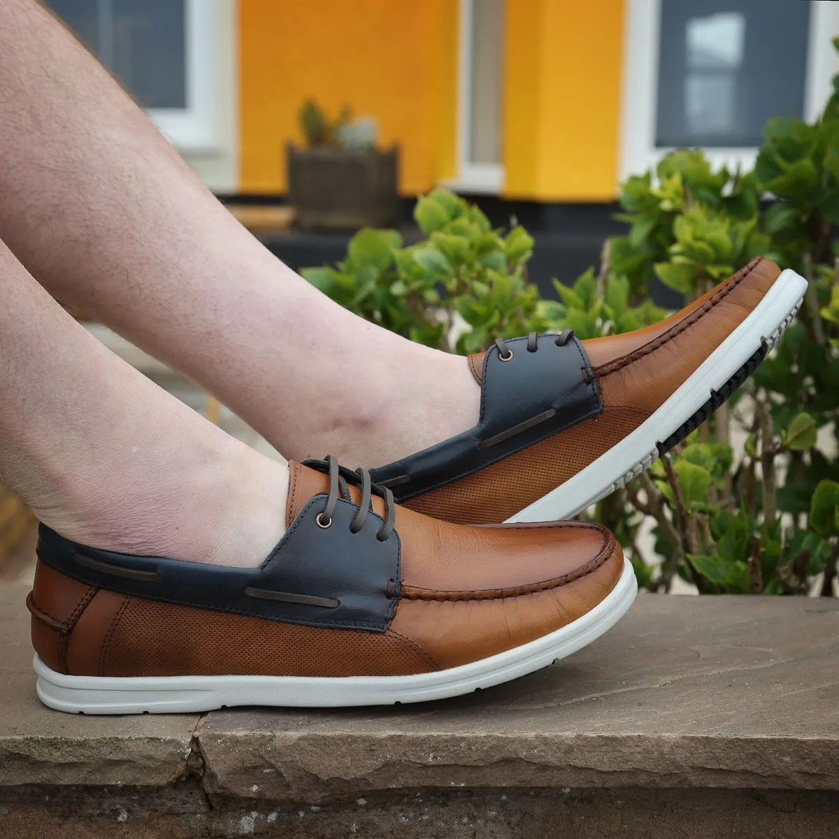 Savelli 1760 Mens Tan/Blue Leather Deck Shoes