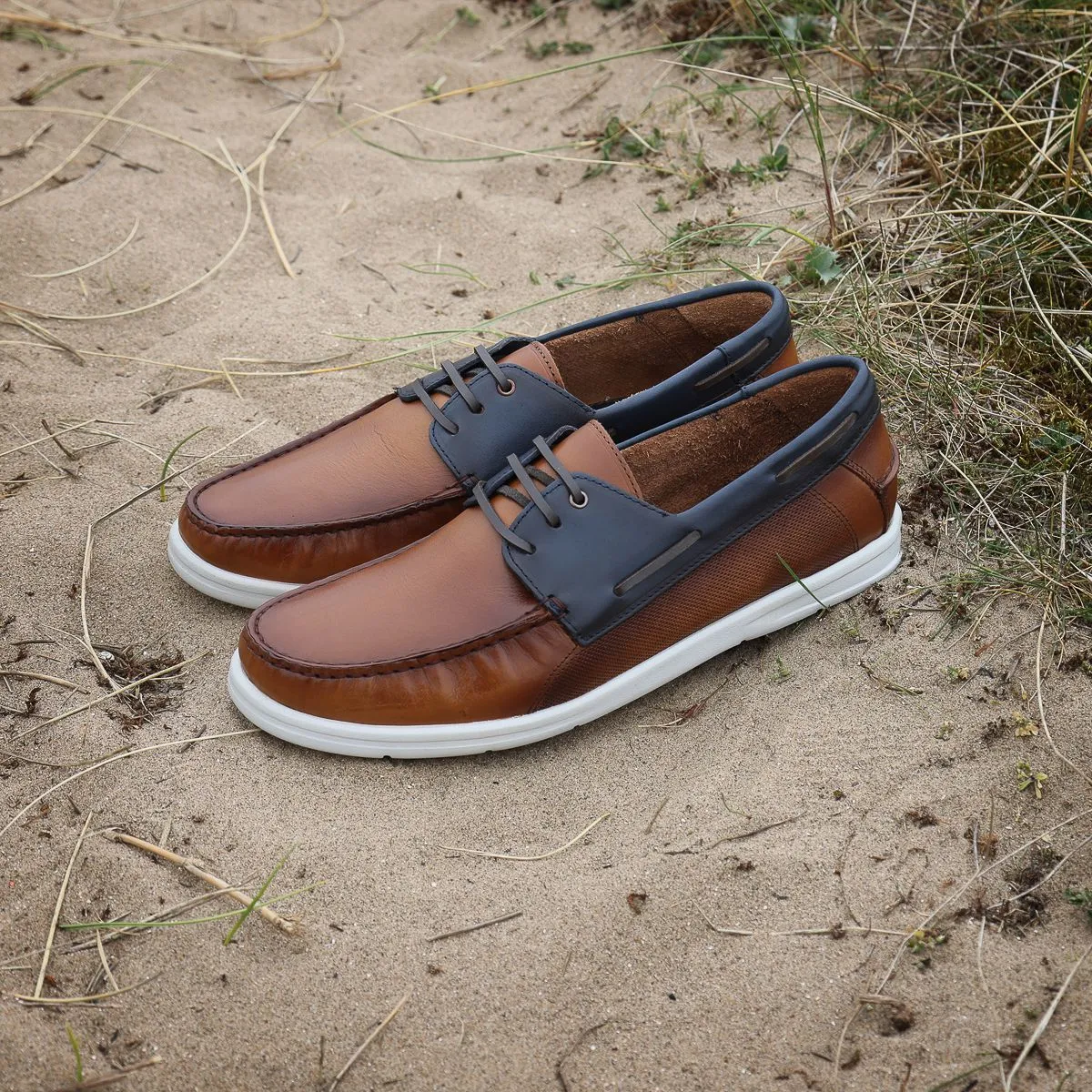 Savelli 1760 Mens Tan/Blue Leather Deck Shoes