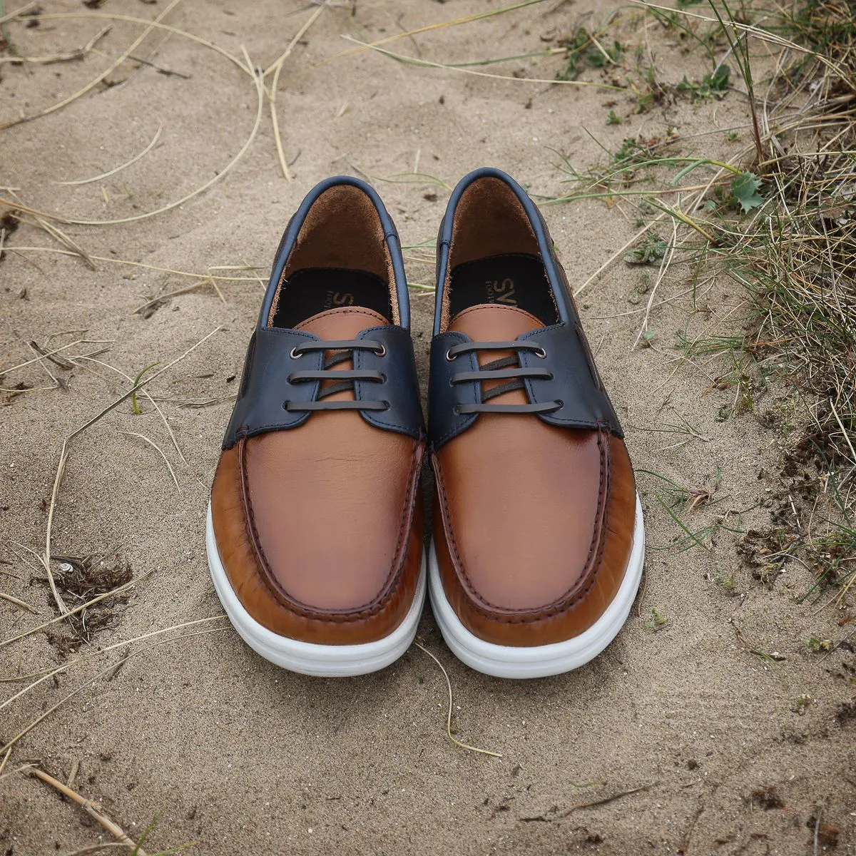 Savelli 1760 Mens Tan/Blue Leather Deck Shoes
