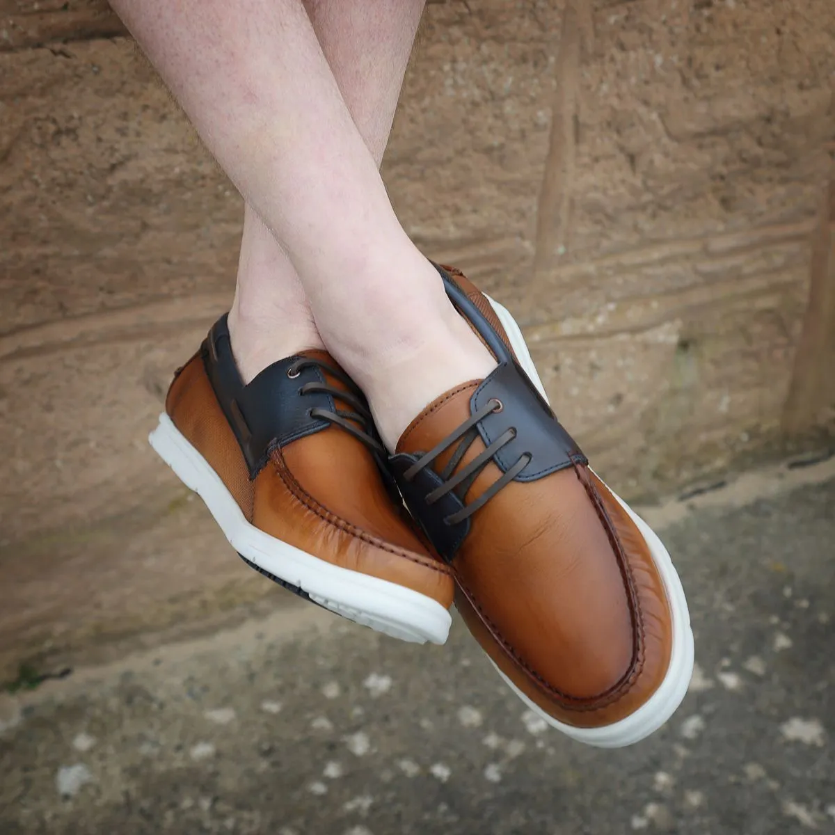 Savelli 1760 Mens Tan/Blue Leather Deck Shoes