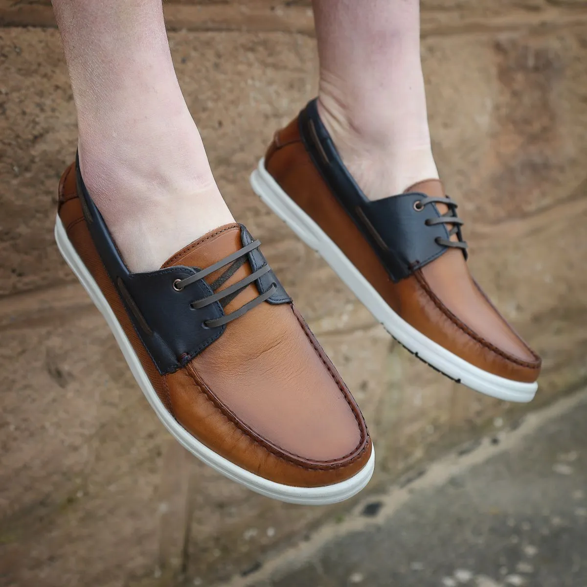 Savelli 1760 Mens Tan/Blue Leather Deck Shoes