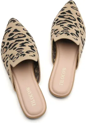 Tilocow Knit Mules for Women Flats Pointed Toe Mesh Ballet Flat Womens Slip On Slides Walking Shoes