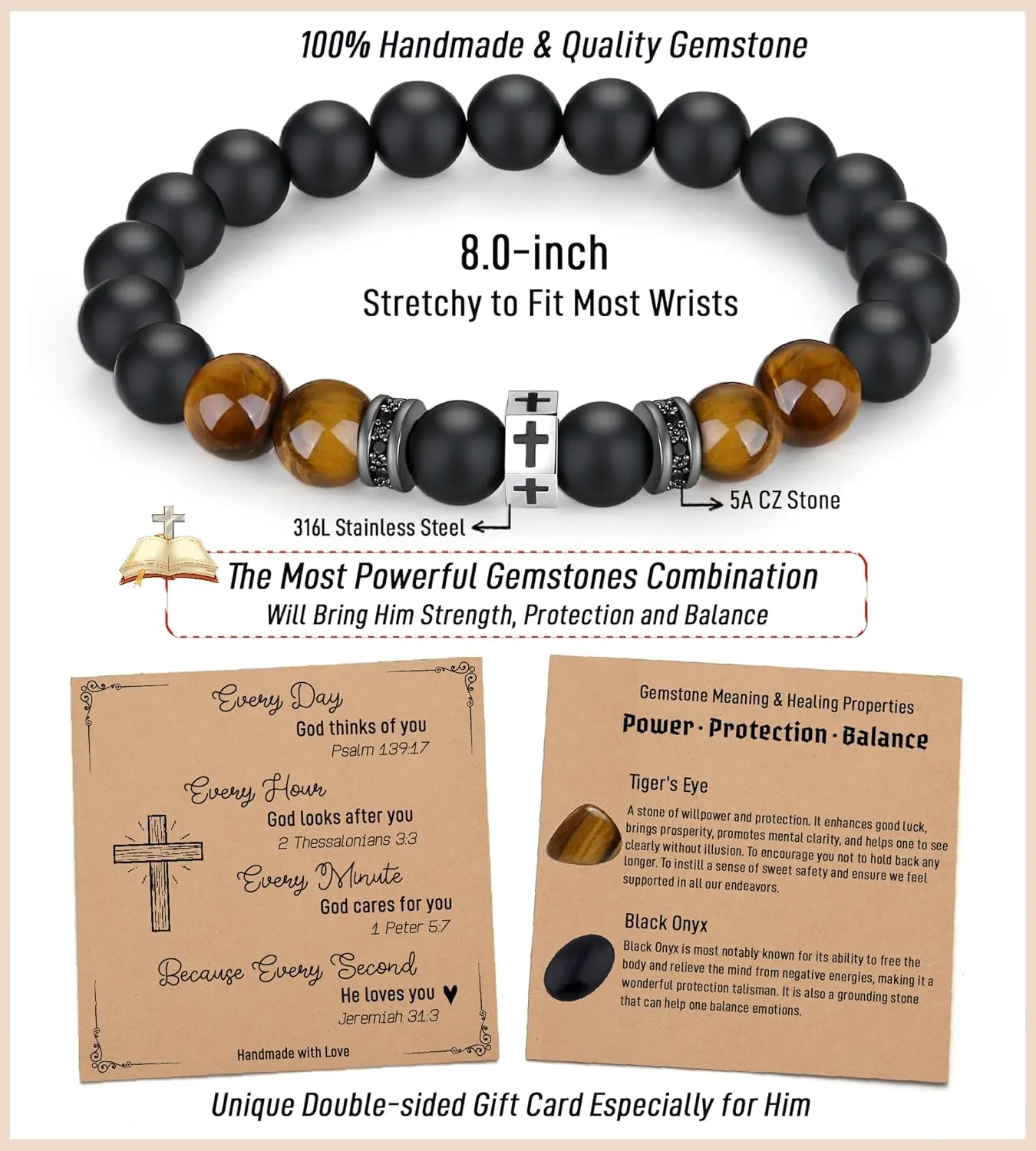 TONY & SANDY Cross Bracelet Men Boys Christian Gifts for Teen Boys Son Grandson Nephew on Graduation Father's Day Easter Birthday Christmas