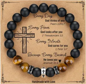 TONY & SANDY Cross Bracelet Men Boys Christian Gifts for Teen Boys Son Grandson Nephew on Graduation Father's Day Easter Birthday Christmas
